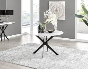 Dining Table - Novara 47" Round Industrial White High Gloss Surface with Black Matte Metal Nested Starburst Legs - 4-6 Seater - Round Dinner Table - Modern Dining Furniture