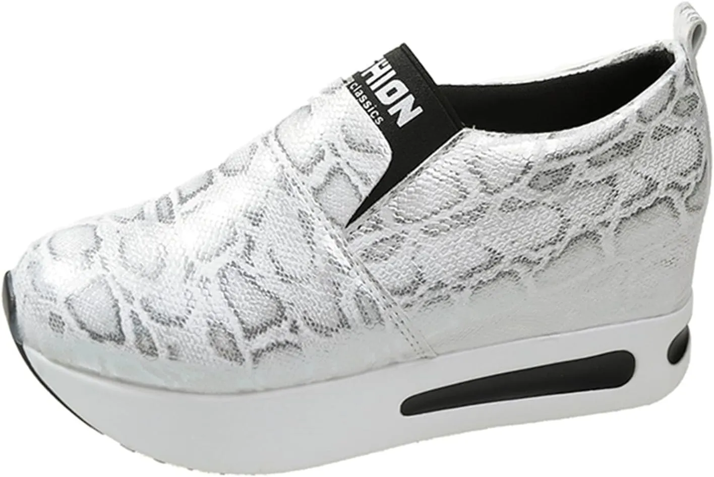 DIYCAM Snakeskin Platform Sneakers for Women Round Toe Slip On Classic Wedge Heel Loafers Sneaker Comfortable Work Casual Shoes 2024