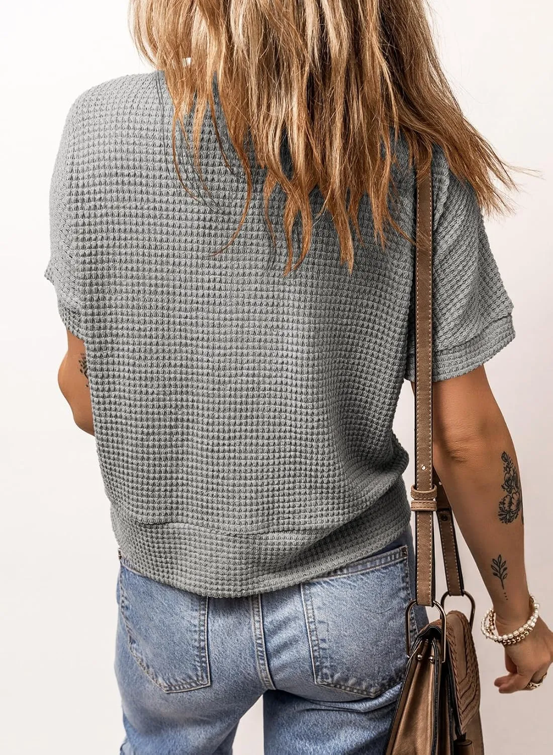 Dokotoo Womens Summer Tops 2025 Waffle Knit Button Down Shirts Casual V Neck Short Sleeve Shacket Jacket Dressy Blouses
