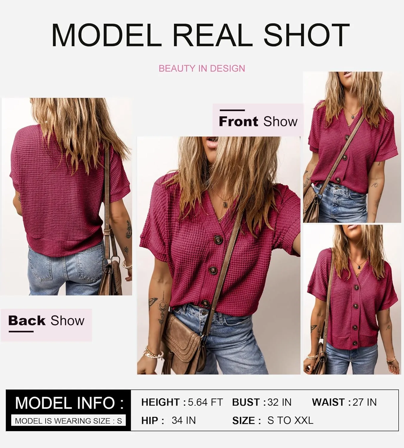Dokotoo Womens Summer Tops 2025 Waffle Knit Button Down Shirts Casual V Neck Short Sleeve Shacket Jacket Dressy Blouses