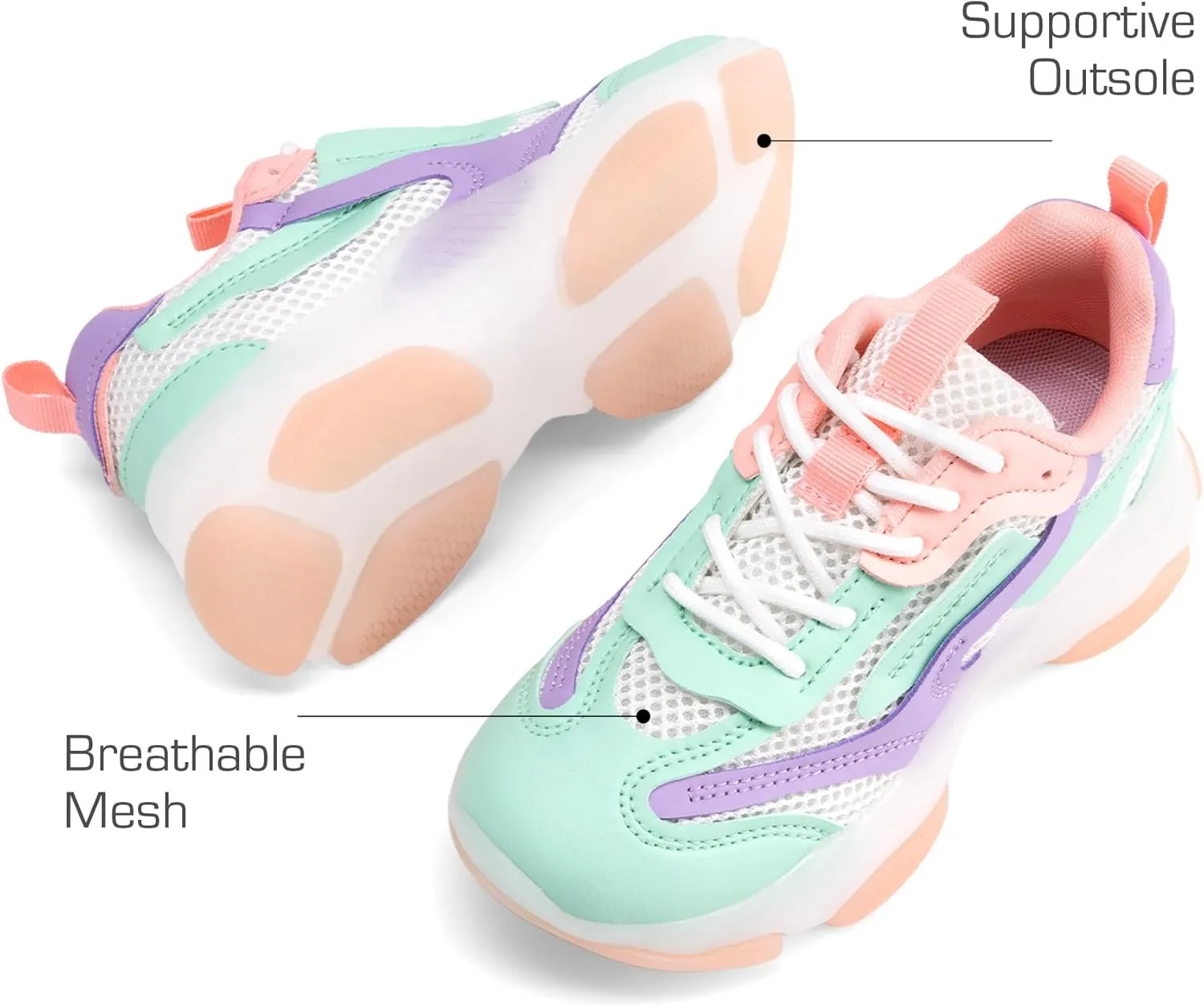 DREAM PAIRS Kids Girls Sneakers Jelly Sole Lace up Shoes Lightweight Walking Shoes for Girls Boys