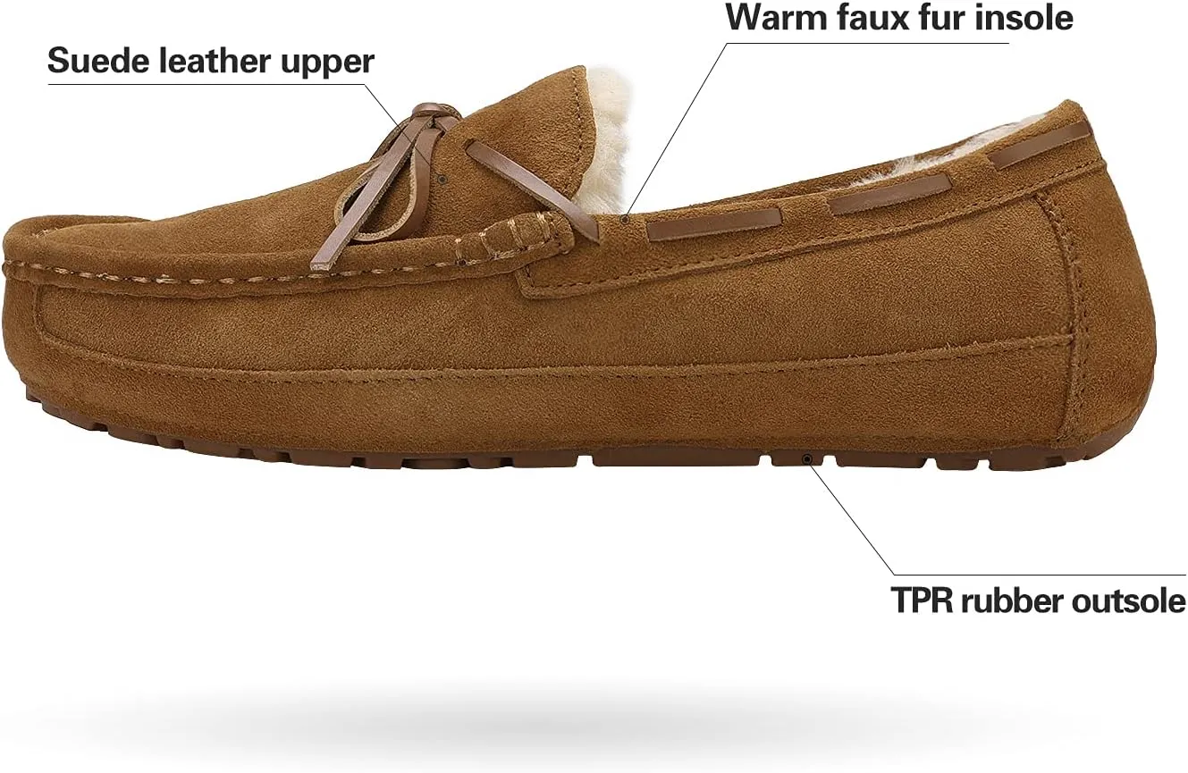 DREAM PAIRS Men's House Slippers Moccasin Indoor Outdoor Fuzzy Furry Loafers Suede Leather Warm Comfortable Shoes