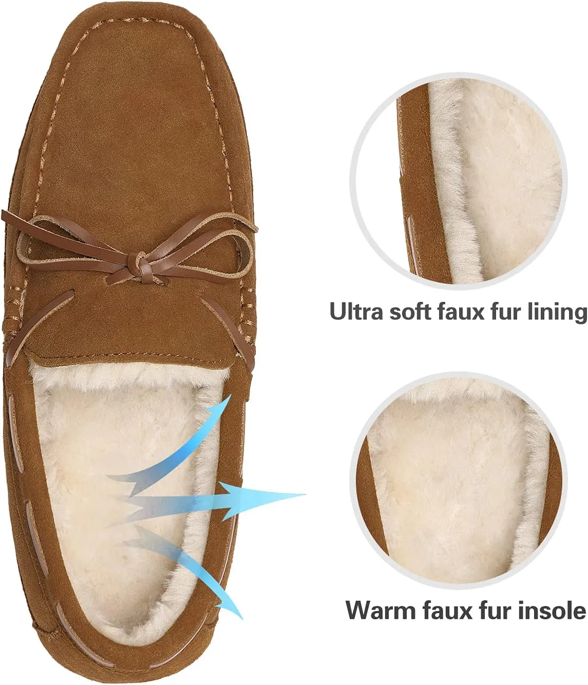 DREAM PAIRS Men's House Slippers Moccasin Indoor Outdoor Fuzzy Furry Loafers Suede Leather Warm Comfortable Shoes