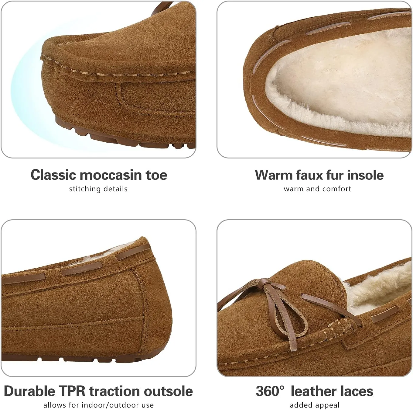 DREAM PAIRS Men's House Slippers Moccasin Indoor Outdoor Fuzzy Furry Loafers Suede Leather Warm Comfortable Shoes