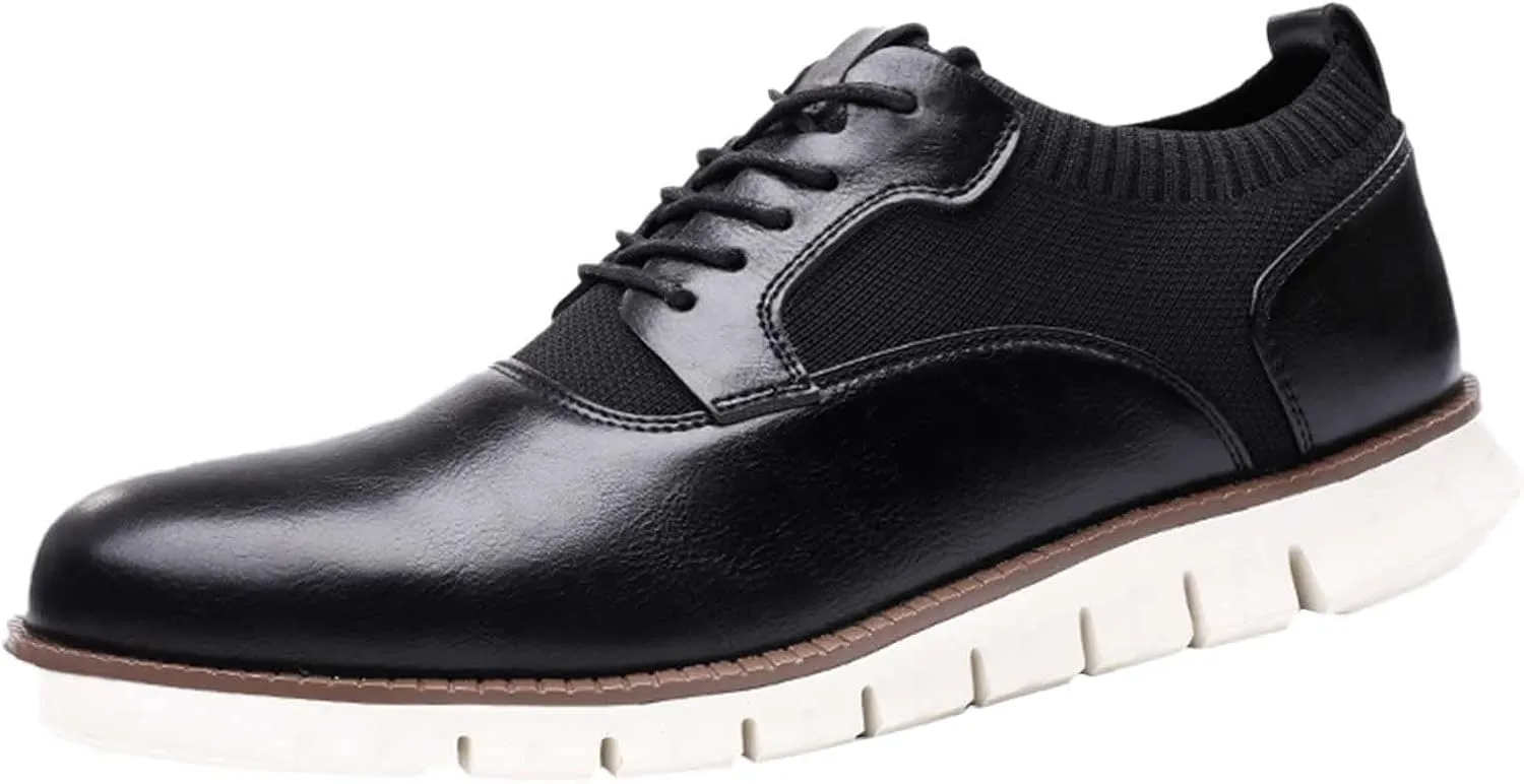 Dress Shoes for Men Casual Classic Style Men Lace Up Vintage Leather Shoes Black Shoes White Soles Men Business Casual