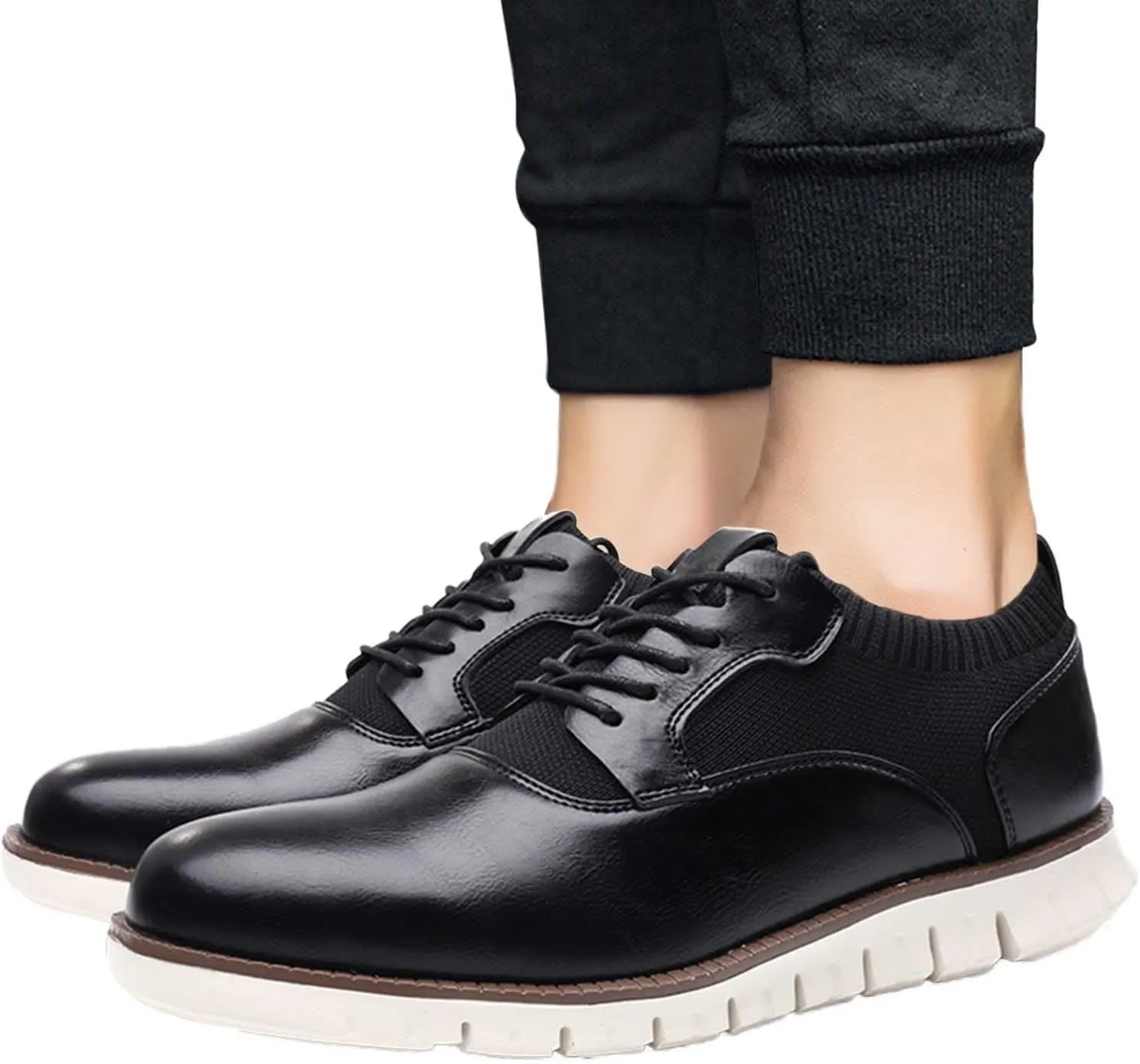 Dress Shoes for Men Casual Classic Style Men Lace Up Vintage Leather Shoes Black Shoes White Soles Men Business Casual