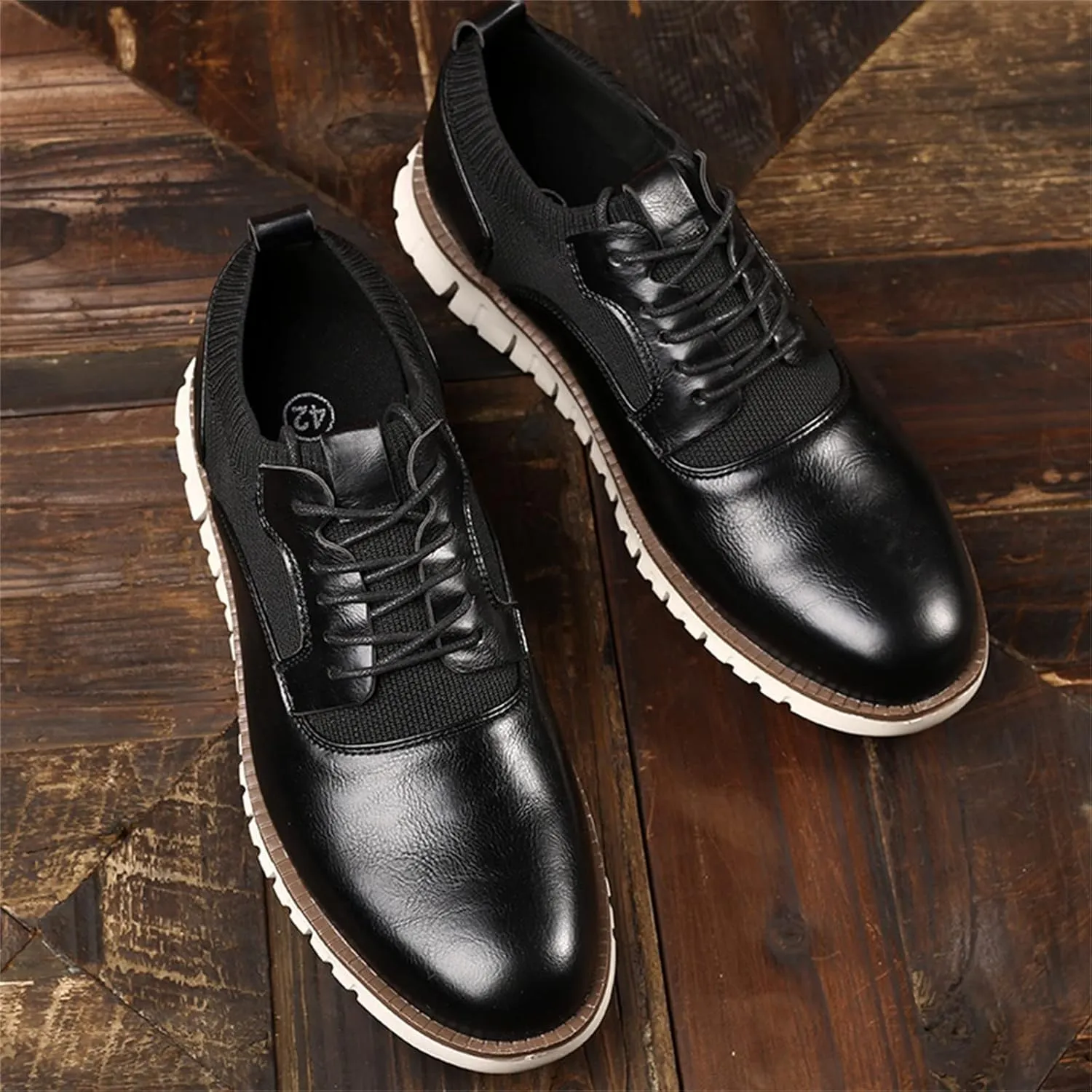 Dress Shoes for Men Casual Classic Style Men Lace Up Vintage Leather Shoes Black Shoes White Soles Men Business Casual
