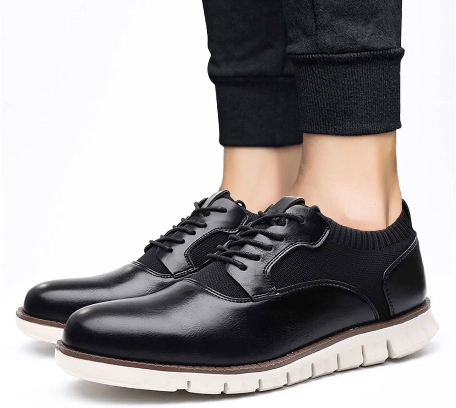 Dress Shoes for Men Casual Classic Style Men Lace Up Vintage Leather Shoes Black Shoes White Soles Men Business Casual