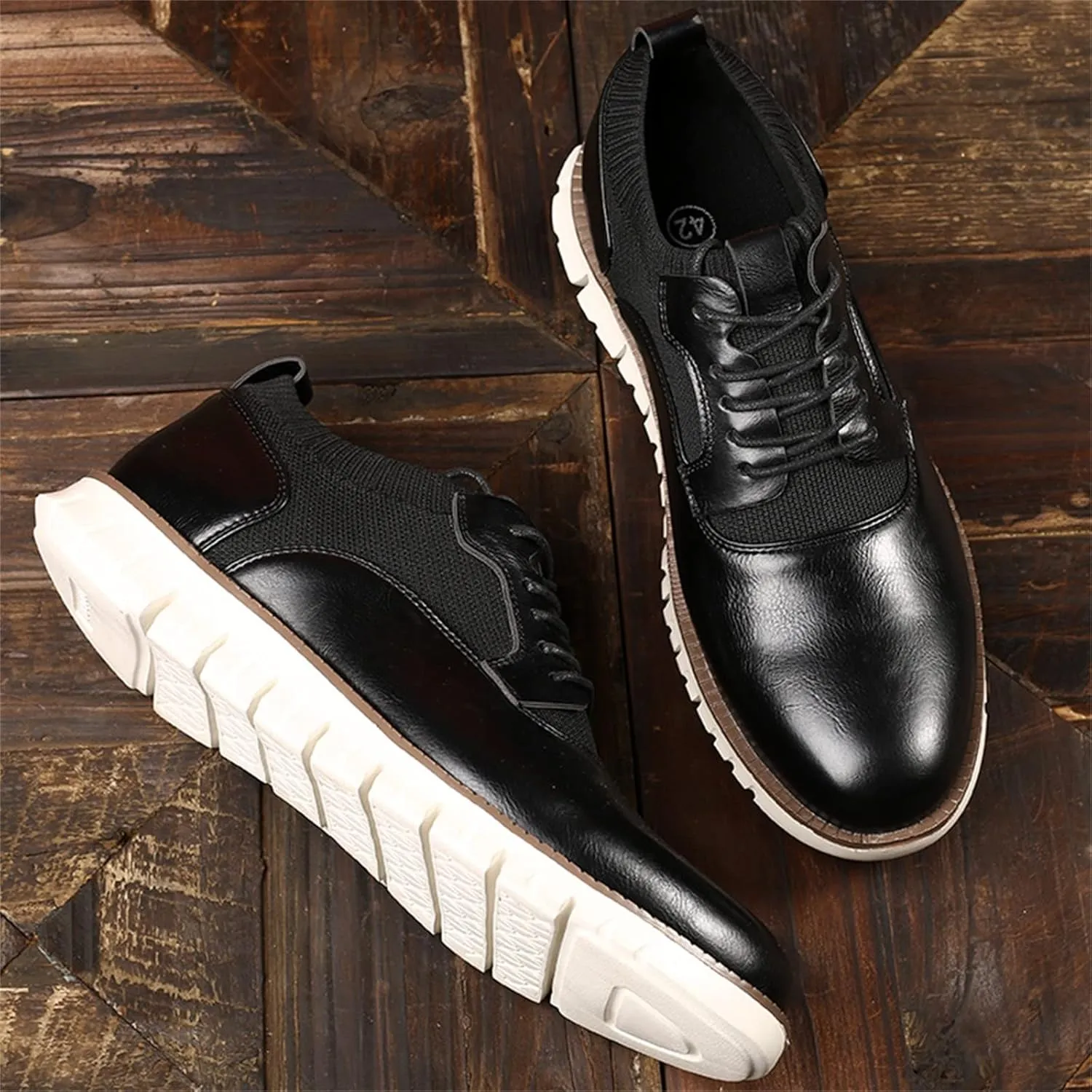 Dress Shoes for Men Casual Classic Style Men Lace Up Vintage Leather Shoes Black Shoes White Soles Men Business Casual