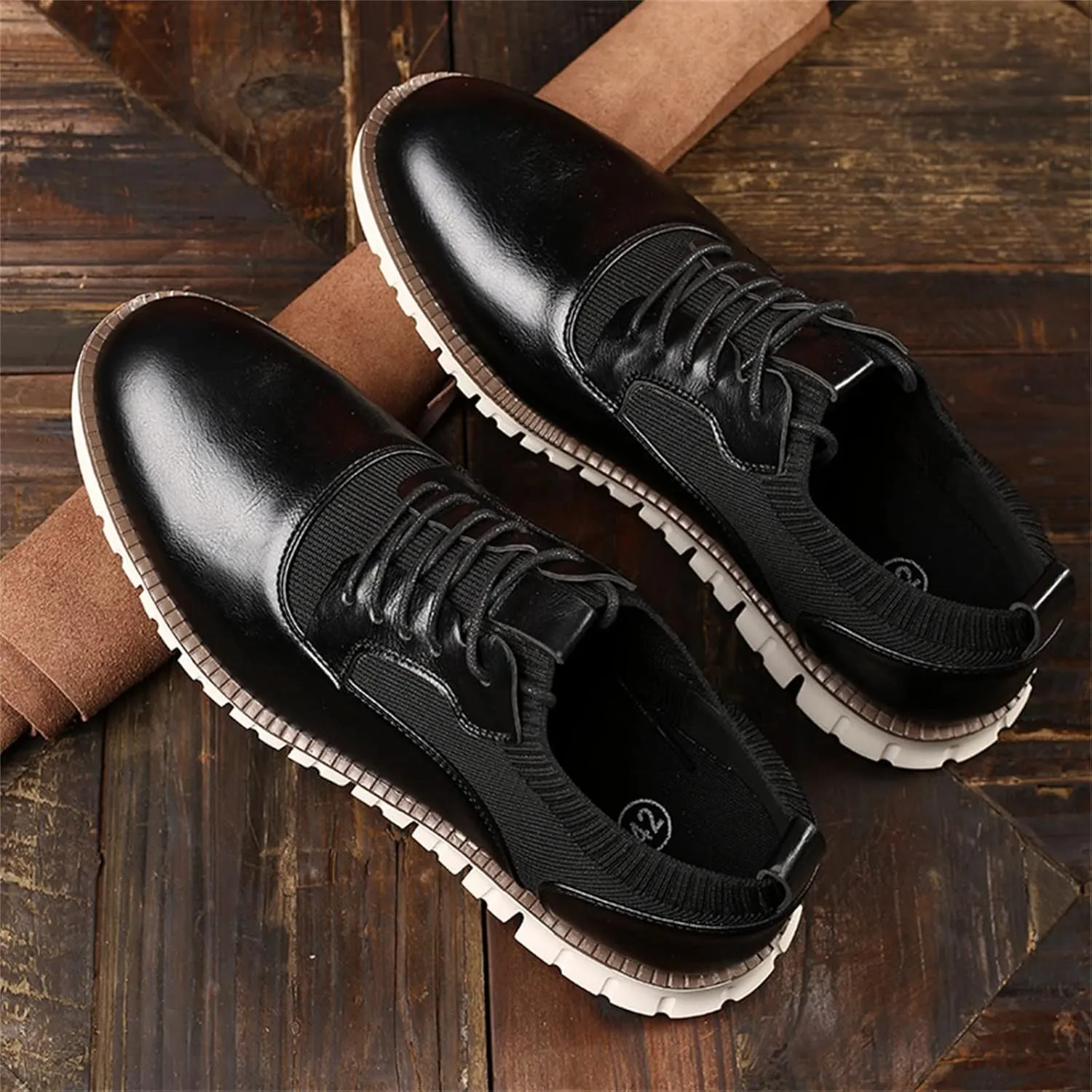 Dress Shoes for Men Casual Classic Style Men Lace Up Vintage Leather Shoes Black Shoes White Soles Men Business Casual
