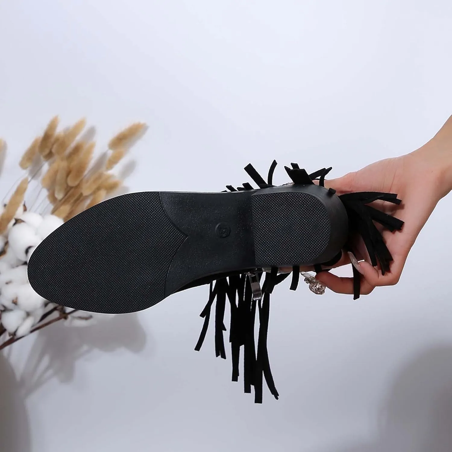 Dress Shoes for Women Tassel Suede Side Zipper Thick Heel Short Boots Casual Retro Fashion Middle Heel Boots