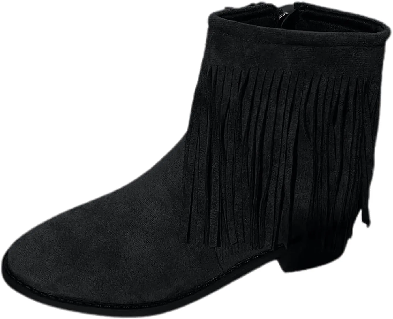 Dress Shoes for Women Tassel Suede Side Zipper Thick Heel Short Boots Casual Retro Fashion Middle Heel Boots