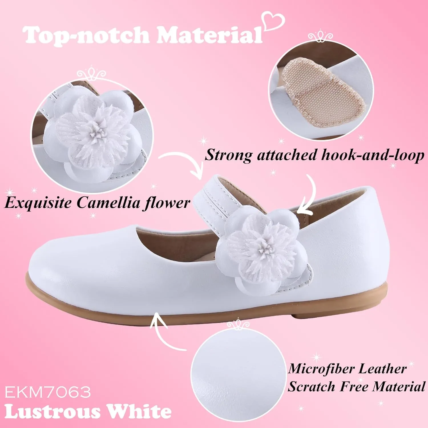 EIGHT KM Toddler Girls Dress Shoes – Girls Mary Jane Shoes | Mary Jane Flats - Ballet Flats – Party, Flower Girl, Wedding Dress Shoes for Girls – Comfortable & Non-Slip Design for Ages up to 7