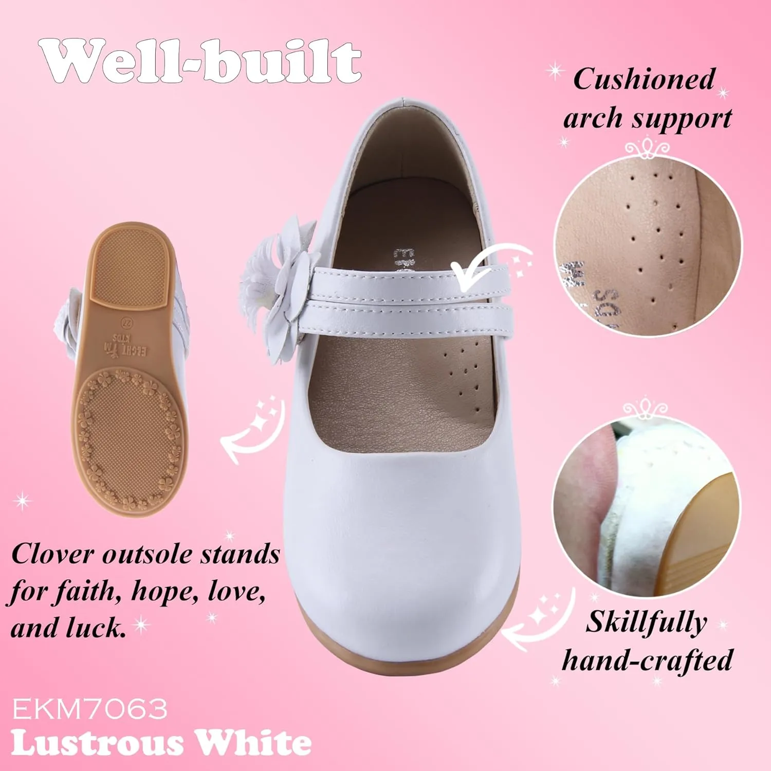 EIGHT KM Toddler Girls Dress Shoes – Girls Mary Jane Shoes | Mary Jane Flats - Ballet Flats – Party, Flower Girl, Wedding Dress Shoes for Girls – Comfortable & Non-Slip Design for Ages up to 7