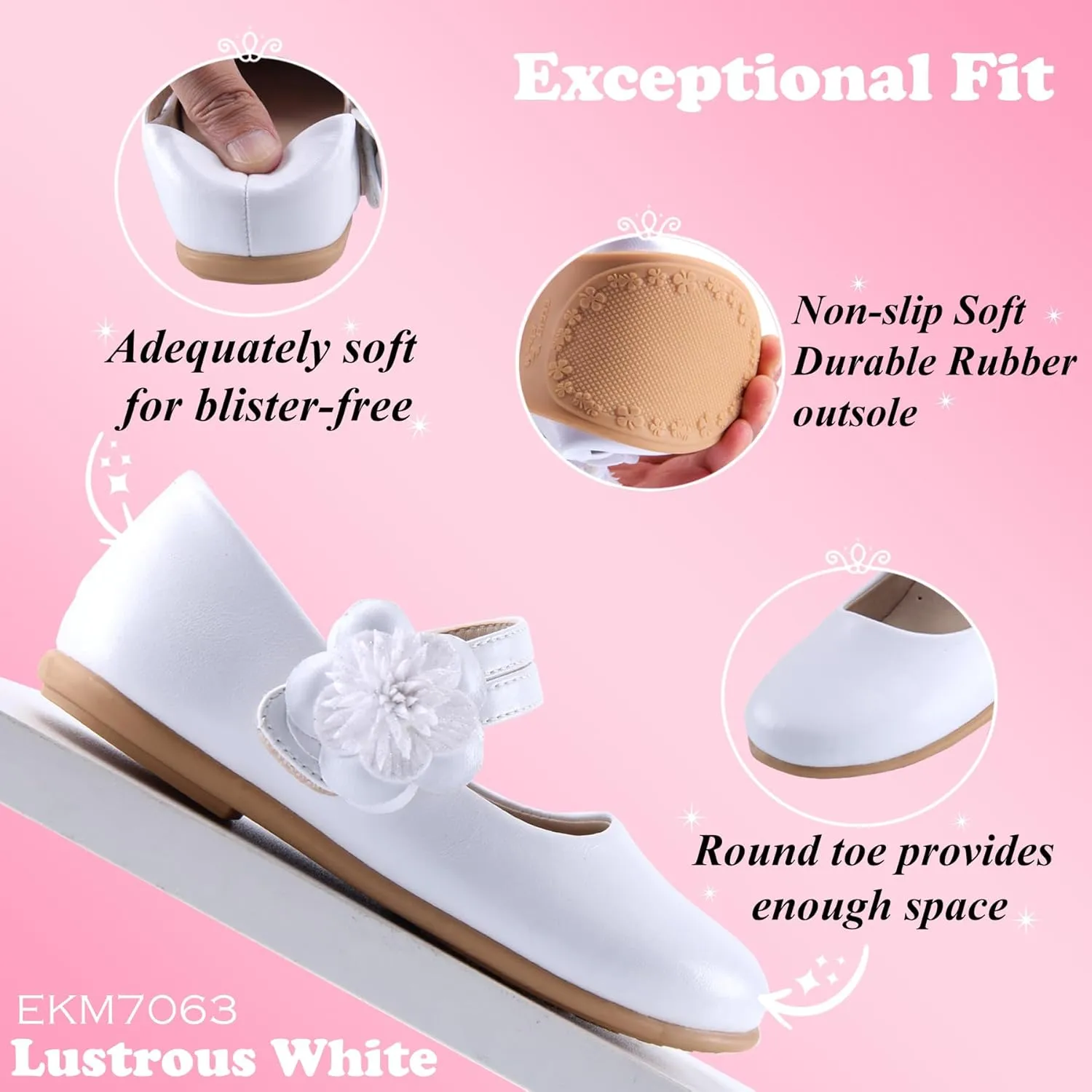 EIGHT KM Toddler Girls Dress Shoes – Girls Mary Jane Shoes | Mary Jane Flats - Ballet Flats – Party, Flower Girl, Wedding Dress Shoes for Girls – Comfortable & Non-Slip Design for Ages up to 7