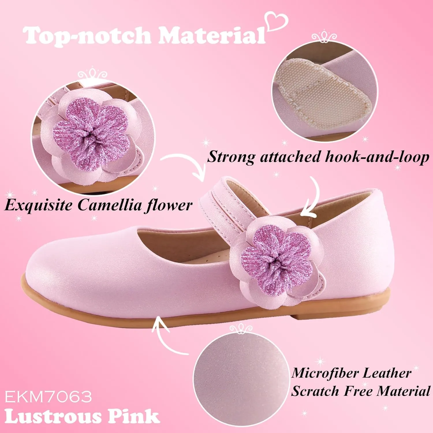 EIGHT KM Toddler Girls Dress Shoes – Girls Mary Jane Shoes | Mary Jane Flats - Ballet Flats – Party, Flower Girl, Wedding Dress Shoes for Girls – Comfortable & Non-Slip Design for Ages up to 7