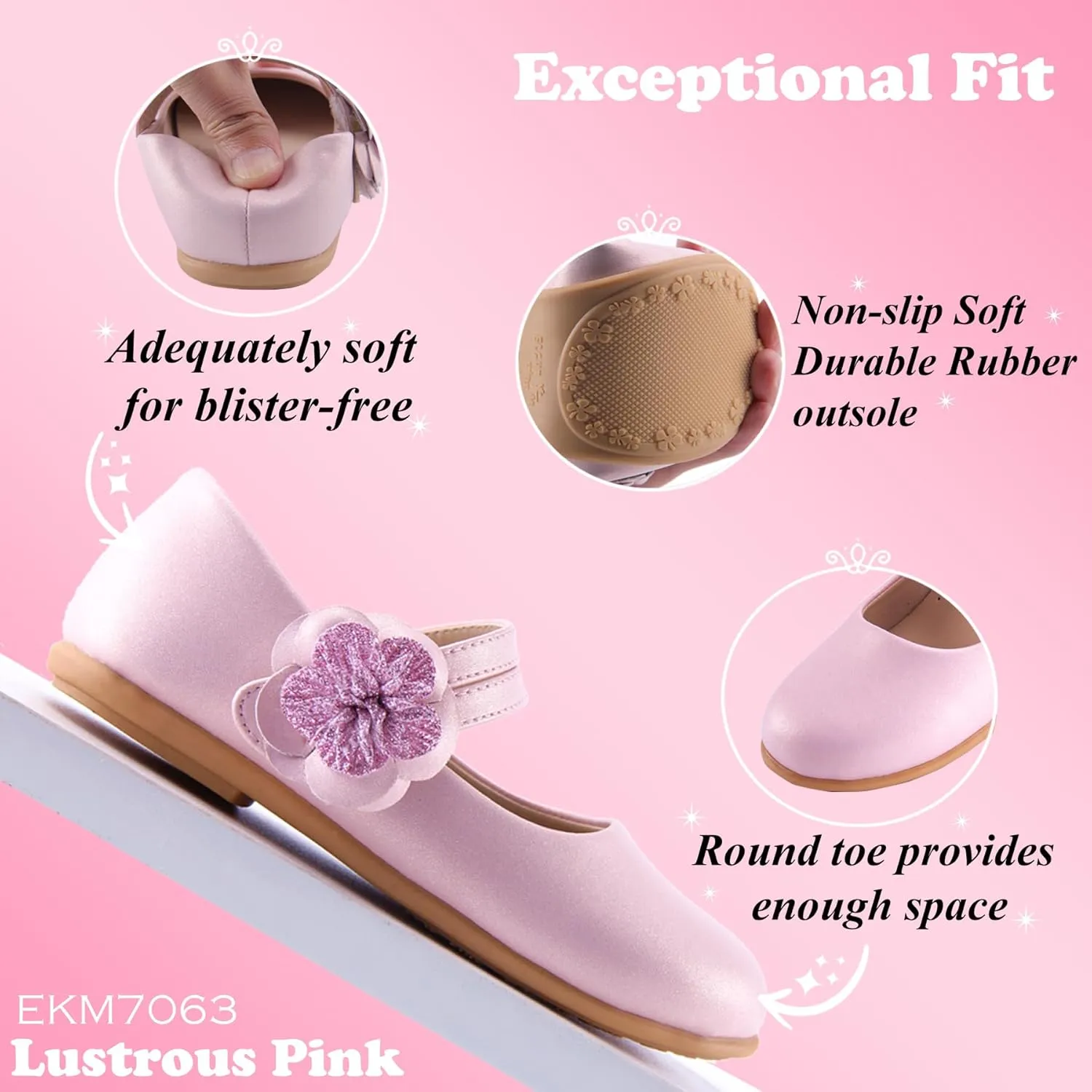 EIGHT KM Toddler Girls Dress Shoes – Girls Mary Jane Shoes | Mary Jane Flats - Ballet Flats – Party, Flower Girl, Wedding Dress Shoes for Girls – Comfortable & Non-Slip Design for Ages up to 7