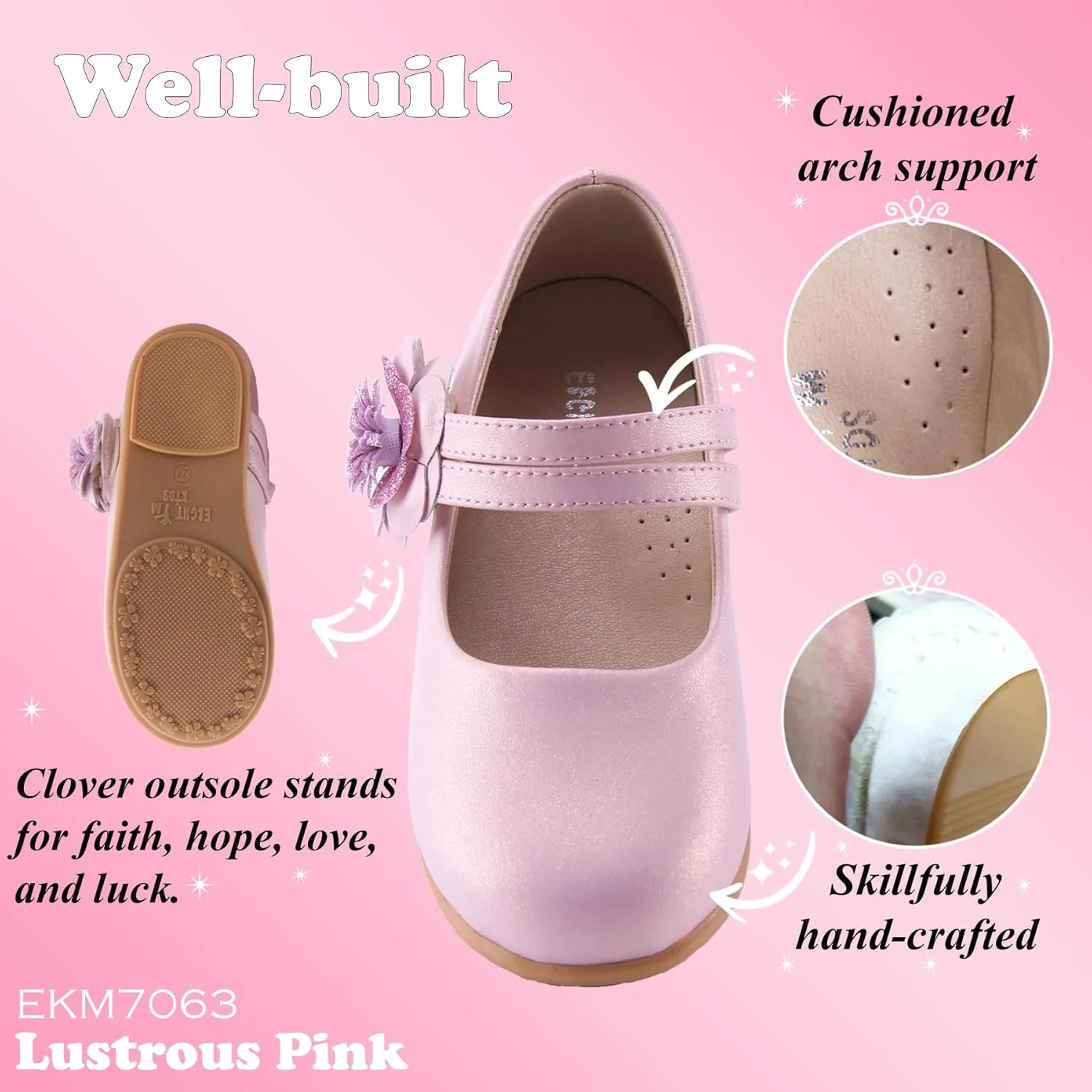 EIGHT KM Toddler Girls Dress Shoes – Girls Mary Jane Shoes | Mary Jane Flats - Ballet Flats – Party, Flower Girl, Wedding Dress Shoes for Girls – Comfortable & Non-Slip Design for Ages up to 7