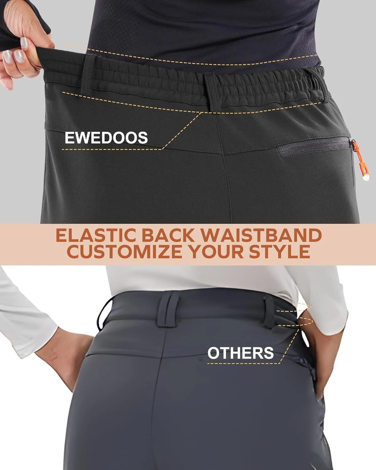 Ewedoos Snow Pants Womens Ski Pants Waterproof Insulate Softhell Fleece Lined Winter Hiking Snowboard Zipper Bottom Leg