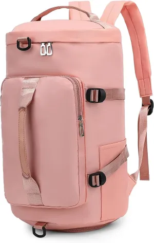 FAIME Gym Bag for Women,Waterproof Duffel Backpack Sports Duffle Bag with Shoes Compartment,Carry On Weekender/Overnight Bag for Travel Yoga Camping (Pink)