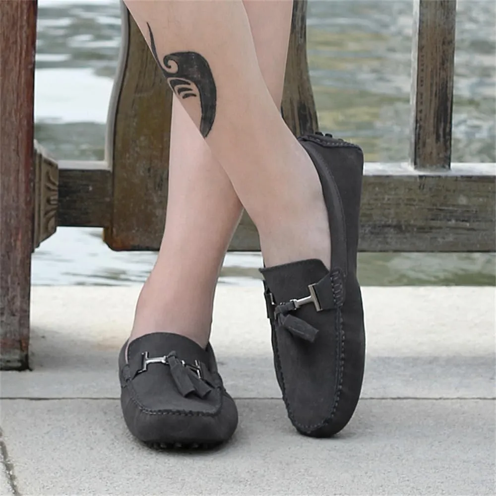 Fashion Mens Handmade Suede Leather Casual Loafers Shoes Plus Size Soft Comfortable Driving Walking Shoes
