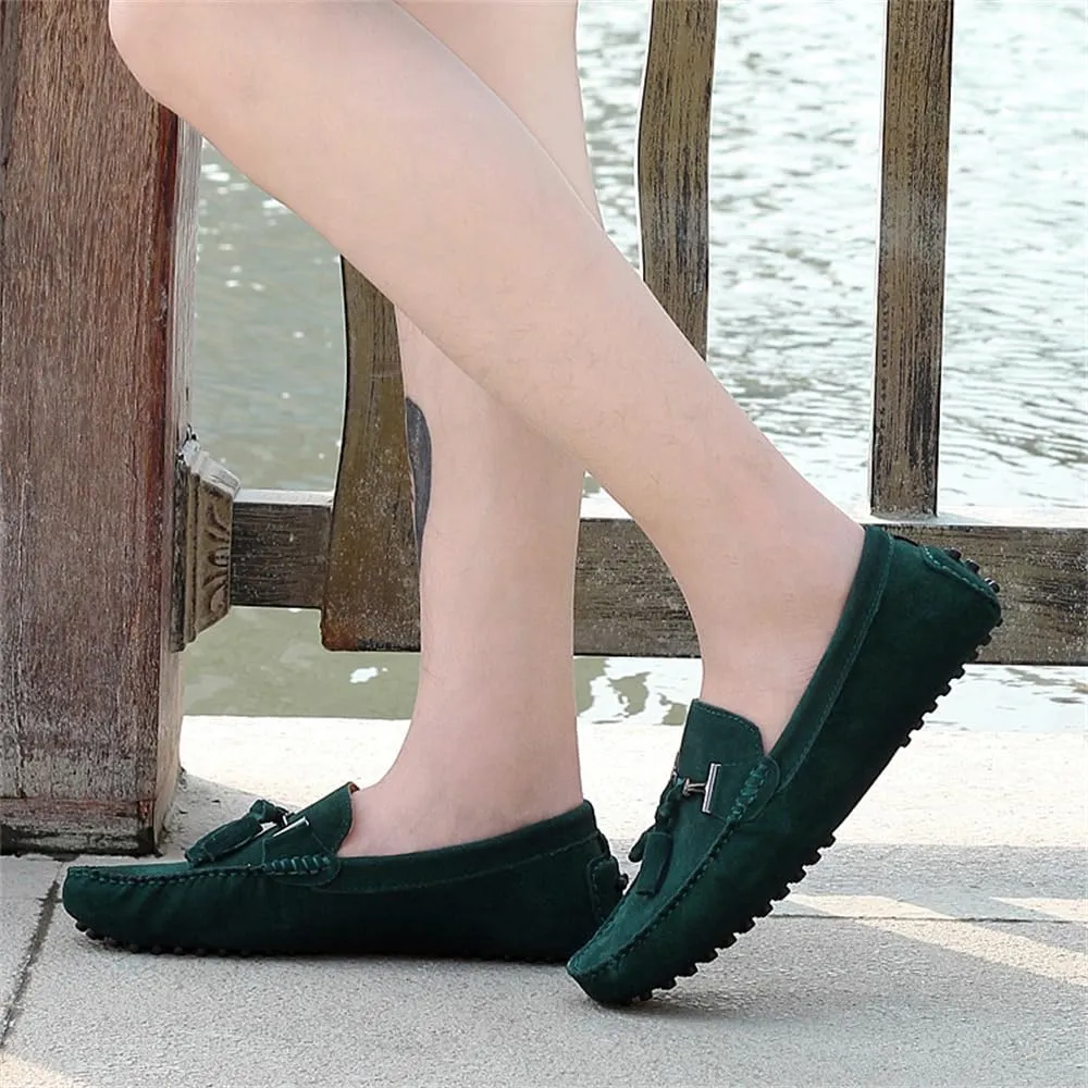 Fashion Mens Handmade Suede Leather Casual Loafers Shoes Plus Size Soft Comfortable Driving Walking Shoes