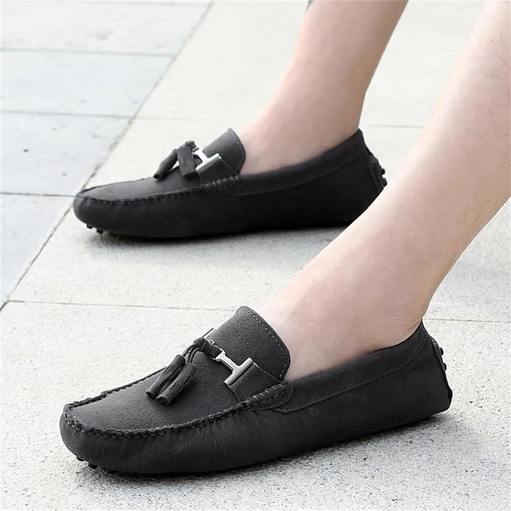 Fashion Mens Handmade Suede Leather Casual Loafers Shoes Plus Size Soft Comfortable Driving Walking Shoes