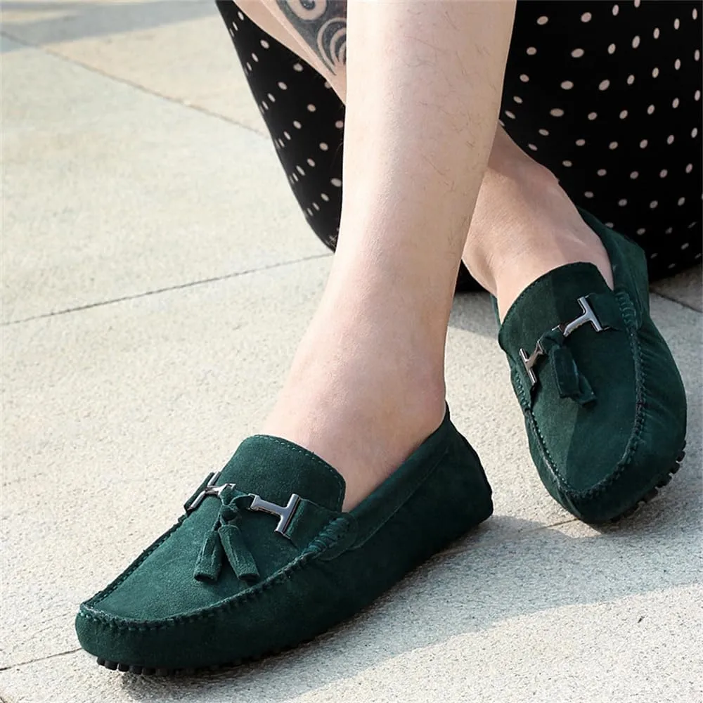 Fashion Mens Handmade Suede Leather Casual Loafers Shoes Plus Size Soft Comfortable Driving Walking Shoes