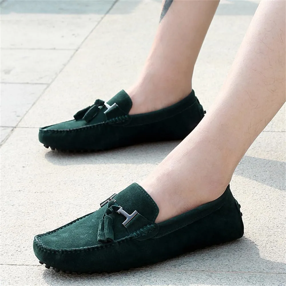 Fashion Mens Handmade Suede Leather Casual Loafers Shoes Plus Size Soft Comfortable Driving Walking Shoes