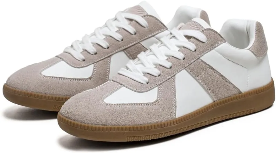 Fashion Sneakers，Breathable Running Casual Board Shoes， Leather Lace Up Retro Sneakers，Lightweight Comfort Walking Footwear for Women Men