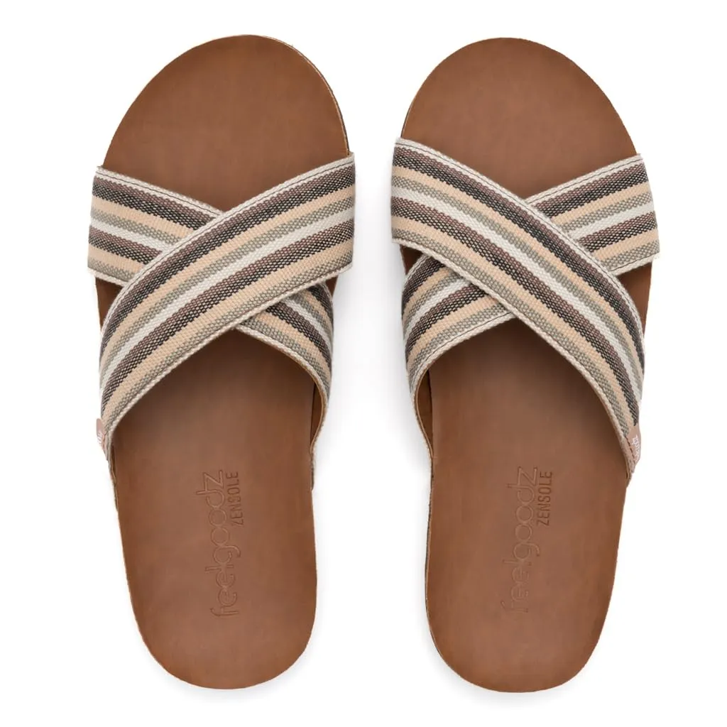 Feelgoodz Women's Zensole Cascades Natural Rubber Strap Slide Sandals (Sandbar, Size 7)