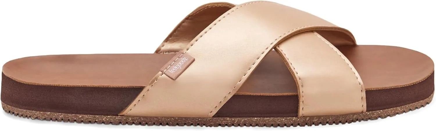 Feelgoodz Women's Zensole Cascades Natural Rubber Strap Slide Sandals (Sweetgrass, Size 8)