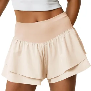 Fisoew Womens High Waisted Athletic Shorts Ruffle Tiered Running Workout Tennis Shorts with Build in Shorts