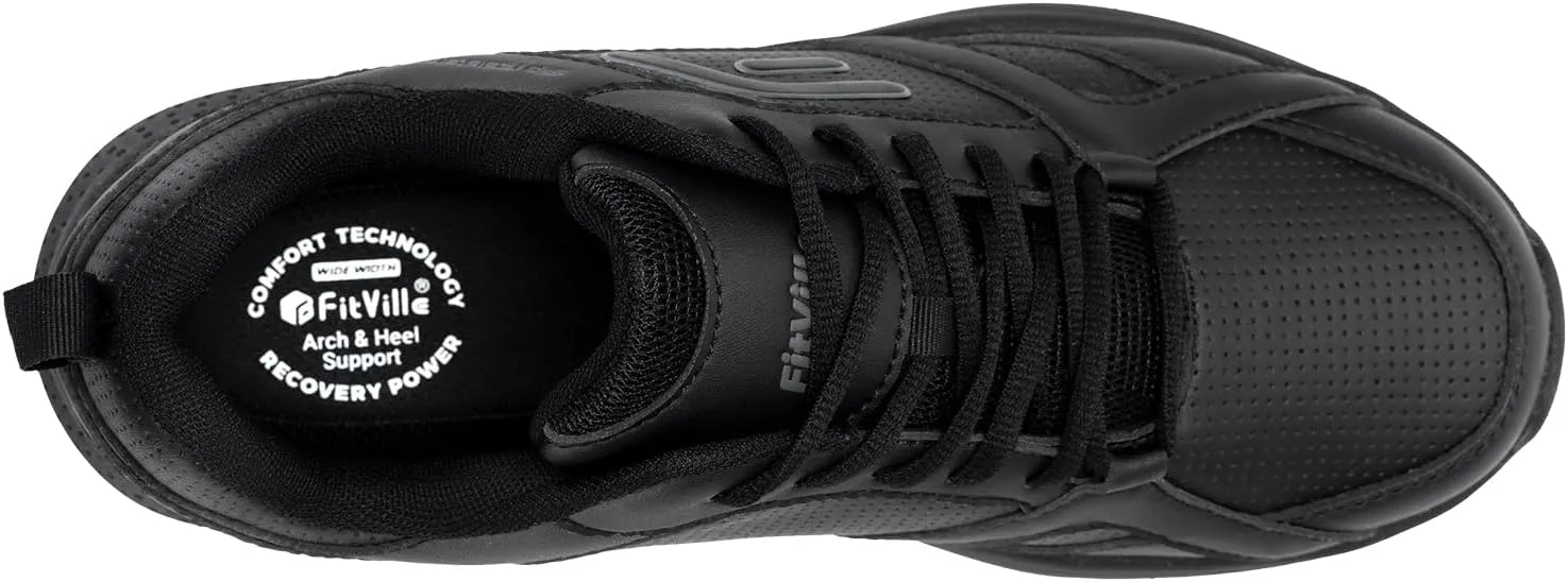 FitVille Wide Athletic Shoes for Men, Slip Resistant Work Shoes, Non Slip Walking Casual Sneakers, Lightweight | Cushioning