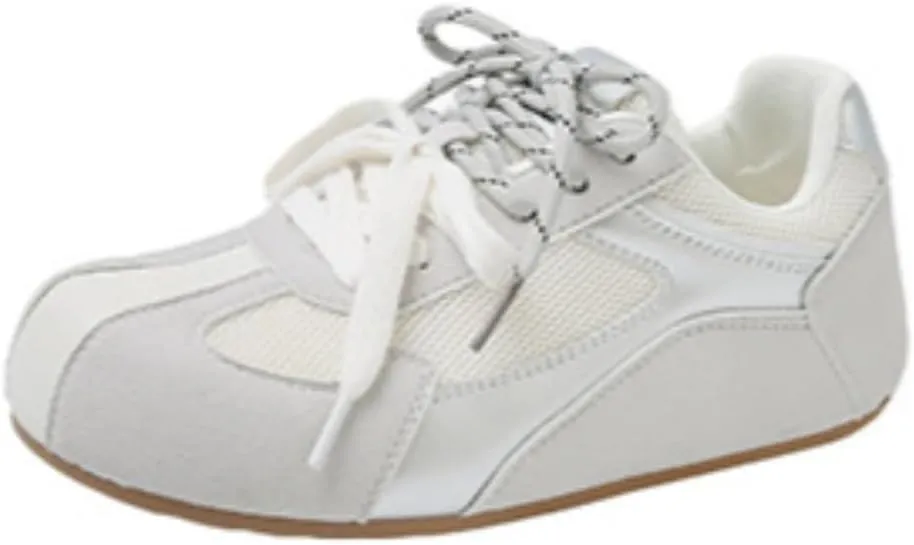 Flat Walking Workout Tennis Casual Sneakers for Women & Teen Girls - Non Slip Lace Up Breathable Mesh Walking Shoes with Arch Support, Kawaii Neutral Retro Trendy Athleisure Streetwear for Gym Hiking