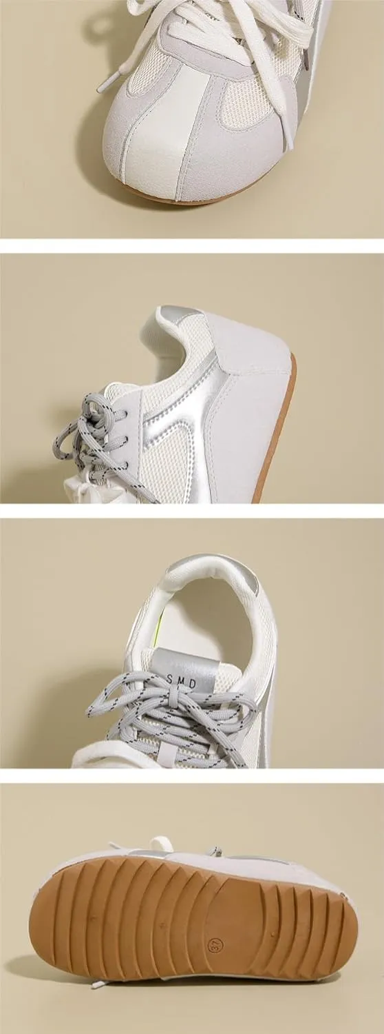 Flat Walking Workout Tennis Casual Sneakers for Women & Teen Girls - Non Slip Lace Up Breathable Mesh Walking Shoes with Arch Support, Kawaii Neutral Retro Trendy Athleisure Streetwear for Gym Hiking