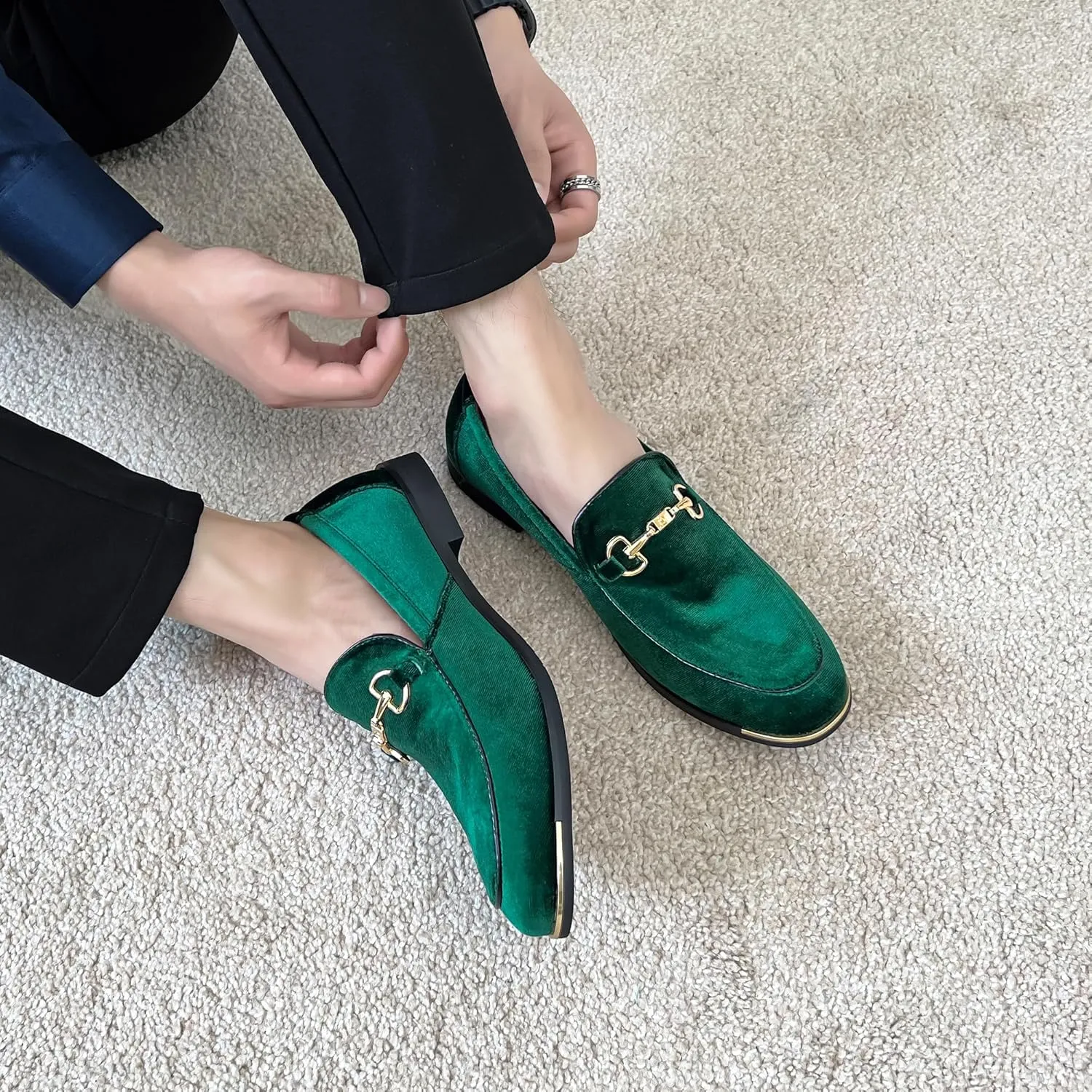 FLQL Men's Luxury Velvet Penny Loafers Shoes Embroidery Suede Dress Loafers Daily Boats Shoes for Party Wedding Prom Size 7-13