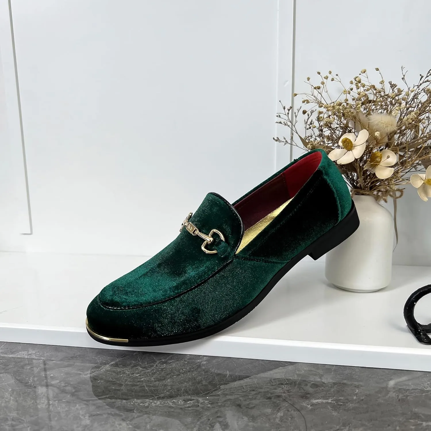 FLQL Men's Luxury Velvet Penny Loafers Shoes Embroidery Suede Dress Loafers Daily Boats Shoes for Party Wedding Prom Size 7-13