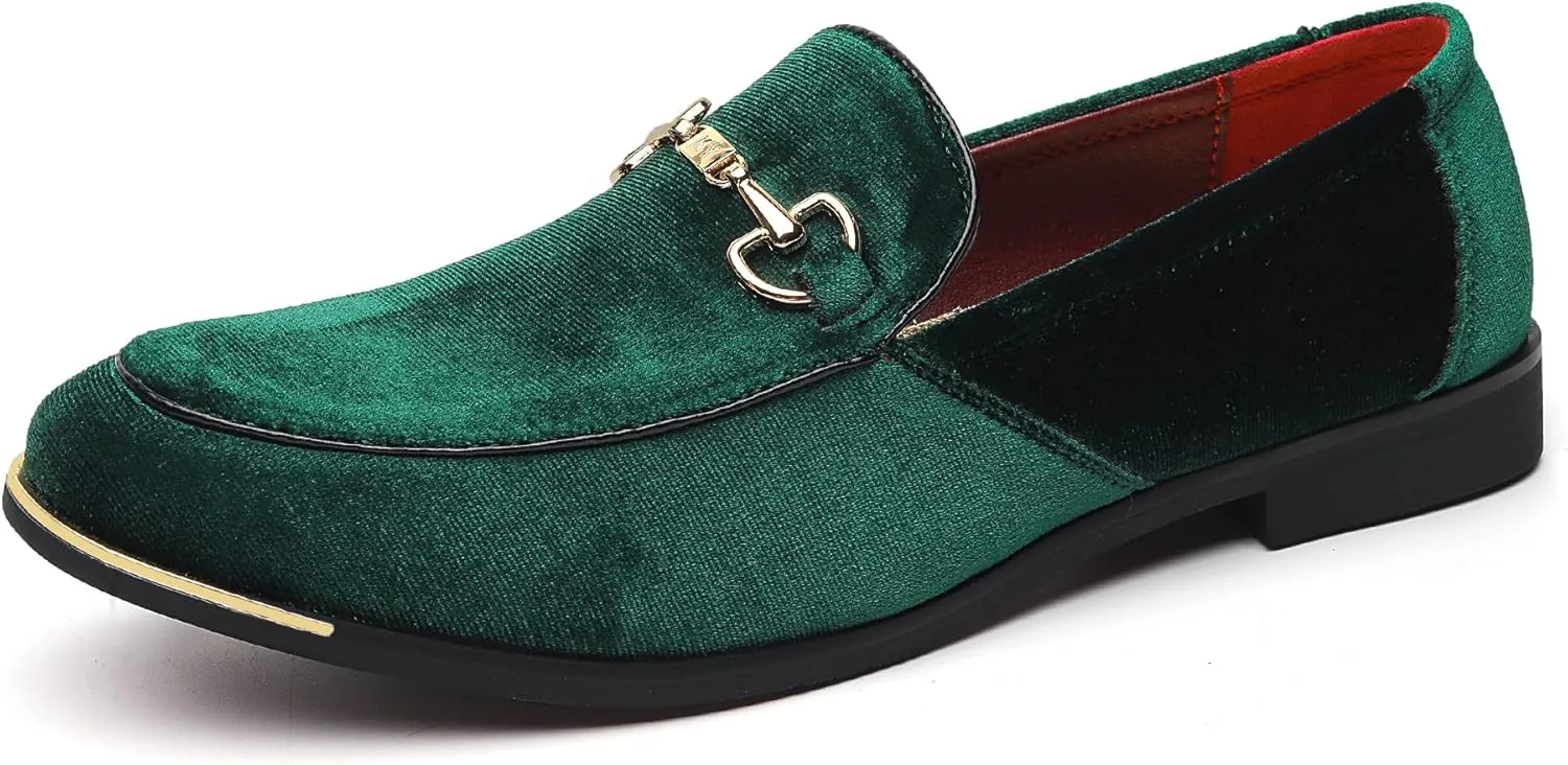 FLQL Men's Luxury Velvet Penny Loafers Shoes Embroidery Suede Dress Loafers Daily Boats Shoes for Party Wedding Prom Size 7-13