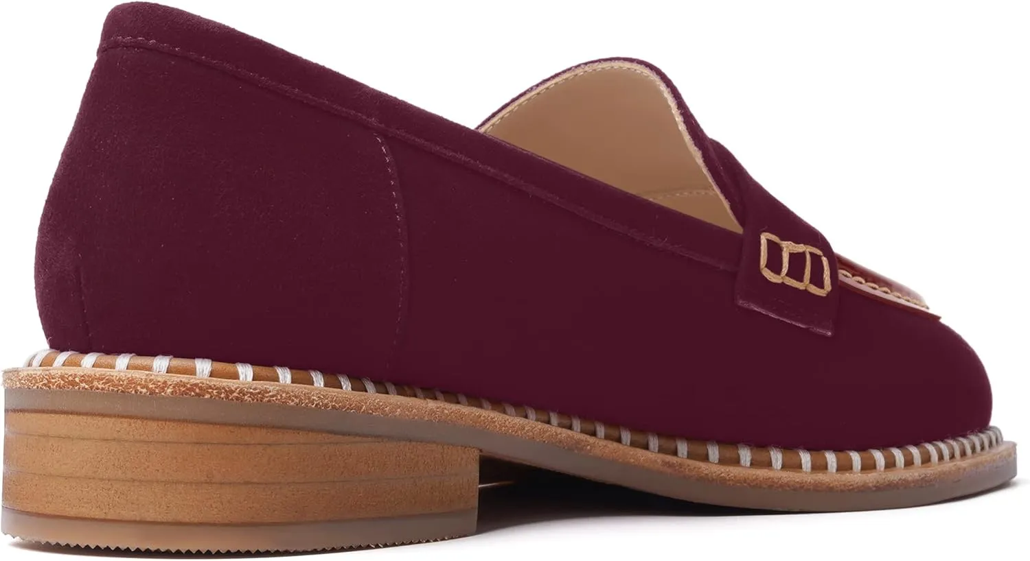 FOGEENA Womens Penny Round Toe Casual Fashion Slip On Suede Leather Chunky Low Heel Loafers Dress Shoes 1 Inch