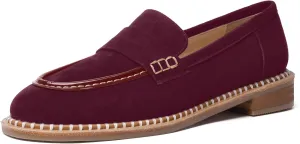 FOGEENA Womens Penny Round Toe Casual Fashion Slip On Suede Leather Chunky Low Heel Loafers Dress Shoes 1 Inch