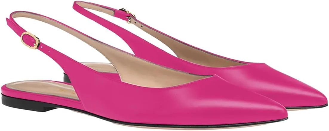 FOWT Simple Closed Pointed Toe Slingback Buckle Strap Womens Flats Comfort Casual Daily Mules Shoes Ladies Slip on Sandals for Dressy Driving Commuting Travel, US Size 4-16 M
