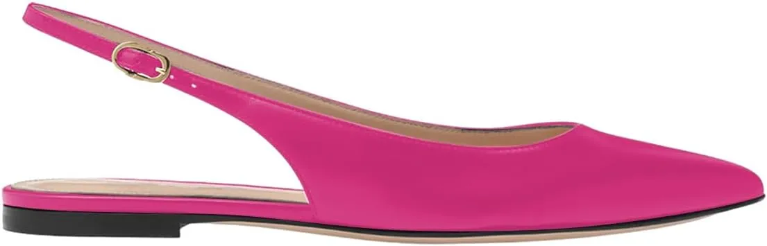 FOWT Simple Closed Pointed Toe Slingback Buckle Strap Womens Flats Comfort Casual Daily Mules Shoes Ladies Slip on Sandals for Dressy Driving Commuting Travel, US Size 4-16 M