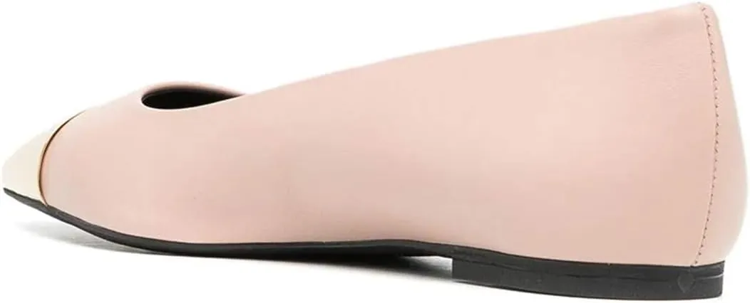 FOWT Stylish Cap Toe Pumps for Women Slip On Ballet Flats Metal Pointy Closed Toe Love Cut Out Slide Sandals Leather Ladies Girls Walking Work Dress Shoes Full Size 4-15 M US