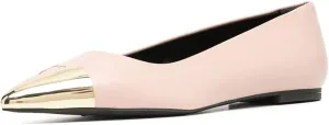 FOWT Stylish Cap Toe Pumps for Women Slip On Ballet Flats Metal Pointy Closed Toe Love Cut Out Slide Sandals Leather Ladies Girls Walking Work Dress Shoes Full Size 4-15 M US