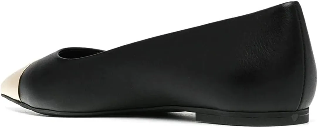 FOWT Stylish Cap Toe Pumps for Women Slip On Ballet Flats Metal Pointy Closed Toe Love Cut Out Slide Sandals Leather Ladies Girls Walking Work Dress Shoes Full Size 4-15 M US