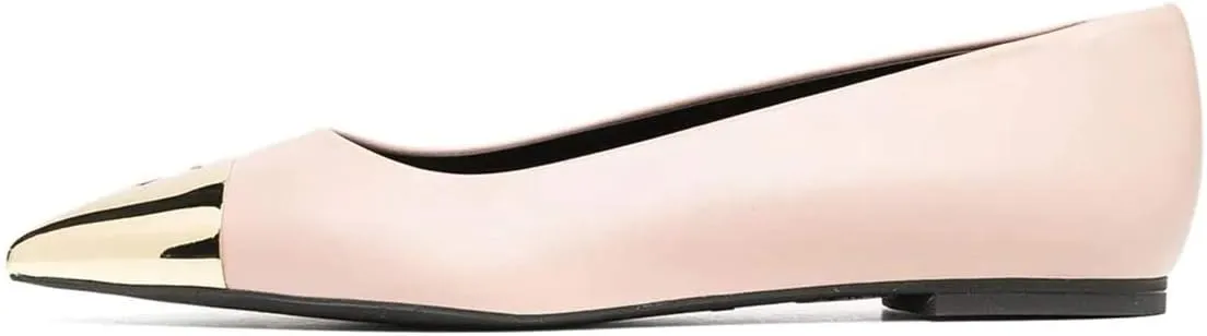 FOWT Stylish Cap Toe Pumps for Women Slip On Ballet Flats Metal Pointy Closed Toe Love Cut Out Slide Sandals Leather Ladies Girls Walking Work Dress Shoes Full Size 4-15 M US