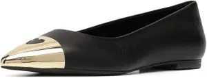 FOWT Stylish Cap Toe Pumps for Women Slip On Ballet Flats Metal Pointy Closed Toe Love Cut Out Slide Sandals Leather Ladies Girls Walking Work Dress Shoes Full Size 4-15 M US