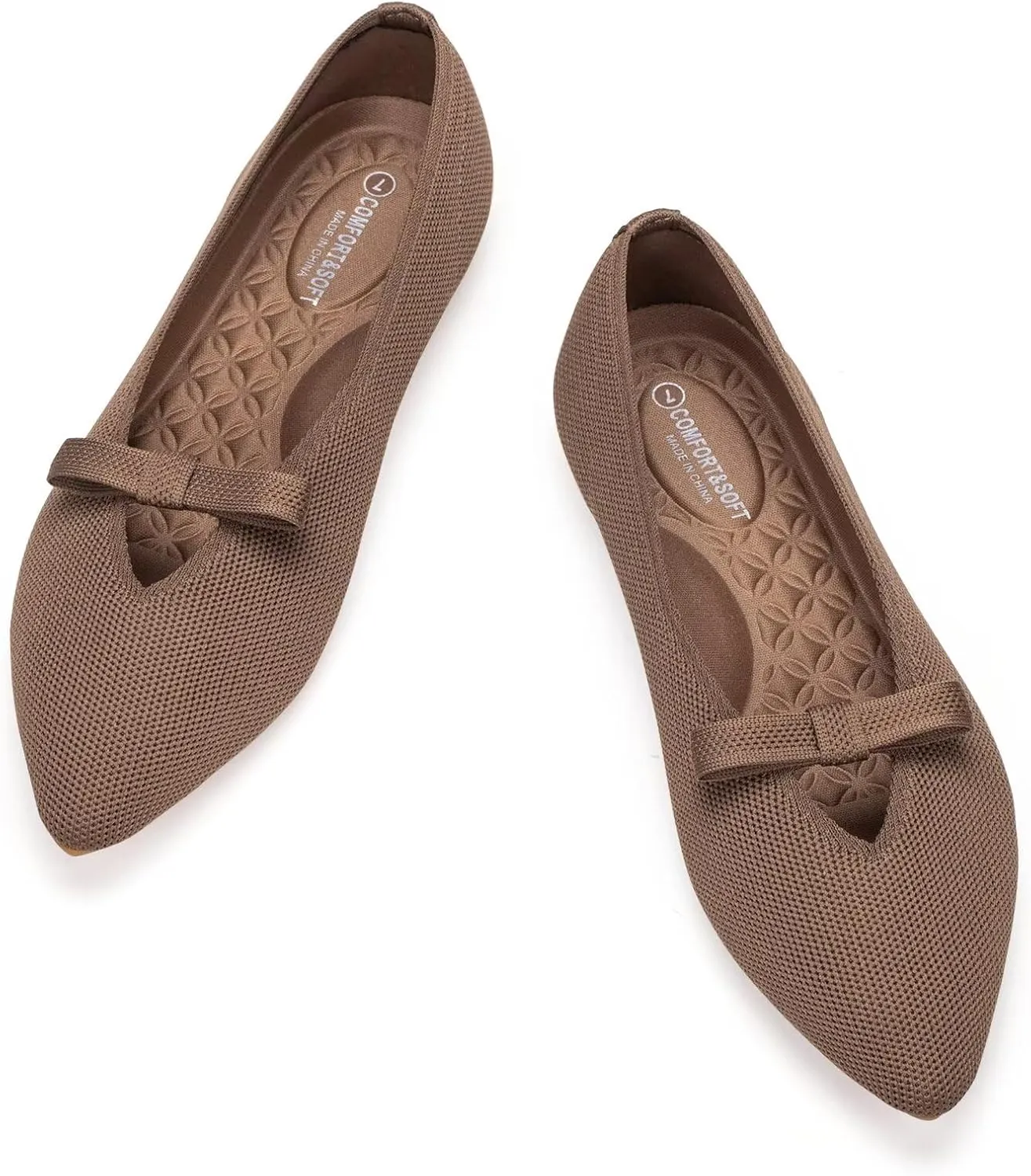 Frank Mully Women's Knitted Flats with Bow Pointed Toe Ballet Shoes Soft Fabric Ballerina Dressy Flats for Women