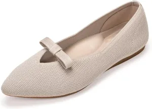 Frank Mully Women's Knitted Flats with Bow Pointed Toe Ballet Shoes Soft Fabric Ballerina Dressy Flats for Women